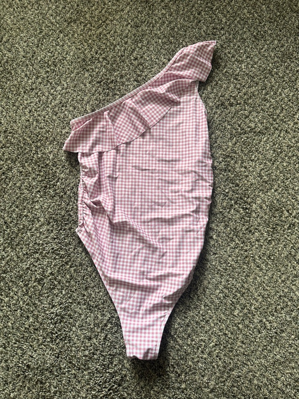 Girls Pink Gingham One-Shoulder Ruffle Swimsuit